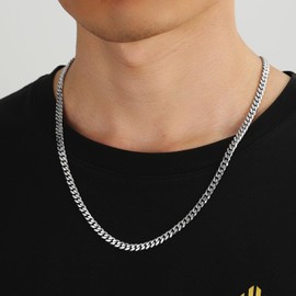 KRKC&CO Men's Necklace, 5/7/8/9/10 mm Men's Stainless Steel Curb Chain with Diamond Cut, 14K Gold-Plated Cuban Chain Gold Chain, Nickel-Free Silver Chain, Birthday Gift, Length 46-66 cm, Stainless