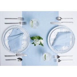 Solino Home Linen Sky Blue Table Runner 108 Inches Long - Classic Hemstitch 100% Pure Linen Easter Table Runner 14 x 108 Inch Ideal for Dining, Wedding, Parties