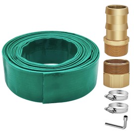 Temsteel 25FT Pool Backwash Hose Kit, 1.5" Lay-Flat Pool Hose Set, 25FT Discharge Pipe Hose for Pool, 1.25" Sump Pump Discharge Hose with 1-1/2" Barb and 1-1/4"FPT Pump Adapters