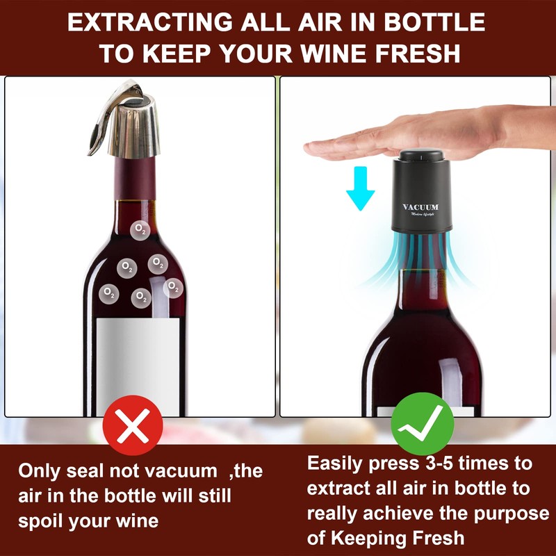 [2 PACK] Wine Bottle Stoppers,Real Vacuum Stoppers,Reusable Wine Preserver,Wine Corks