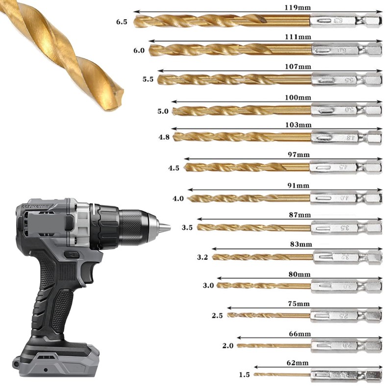 ANBOO Titanium Drill Set, 26-Piece 1.5-6.5 mm Hex Shank Quick