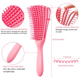 2 Pieces Detangling Brush for Afro America/ African Hair Textured 3a to 4c Kinky Wavy/ Curly/ Coily/ Wet/ Dry/ Oil/ Thick/ Long Hair, Knots Detangler Easy to Clean (Black, Pink)