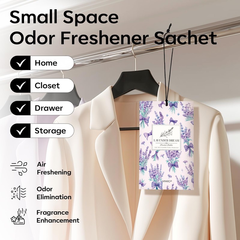 MYARO 20 Packs Lavender Linen Scent Sachet Long Lasting Closet
