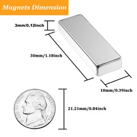 MIN CI Pack of 50 Magnets Strong Large 30 x 10 x 3 mm Neodymium Magnets Strong Magnets for Magnetic Board Kitchen Cabinet Rectangular Office Whiteboard Magnetic Plates