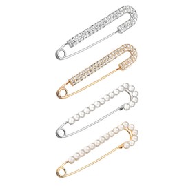 Women's Brooches & Pins,Silver Gold Crystal Pearl Safty Pin to Make You Slimmer,Forget Me Not Brooches,Sweater Shawl Clips Faux, Light Up Xmas Jumper, Women Lady Girls Birthday Gift, 2 styels