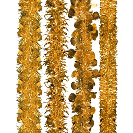 Toyland 2 Metre Gold Tinsel - Decorated Christmas Tinsel - 4 Designs - 1 Chosen At Random - Festive Decorations