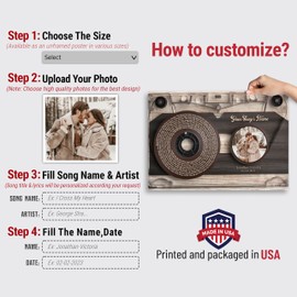 H-DEWALL Customized Song Lyrics Poster Couples Wedding Day Unframed Decorations Custom Music Photo Art For Bedroom Sentimental Present For Him And Her Unique Gift