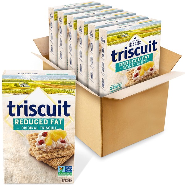 Triscuit Reduced Fat Whole Grain Wheat Crackers, Vegan Crackers, 6 - 7.5 oz Boxes