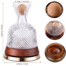 JMBTLUS 360° Rotating Wine Decanter with Wooden Base - Crystal Clear Carafe Decanter for Red Wine & White Wine(Gold)