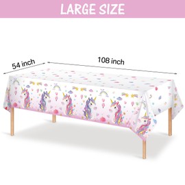 Tiamon 6 Pieces Unicorn Table Cloth Disposable Unicorn Table Covers Larger Plastic Rectangle Tablecloths for Baby Shower Birthday Themed Party Supplies, 108 x 54 Inches