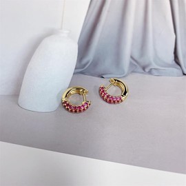 Dainty Chunky Colorful Small Hoop Earrings for Women Cartilage Cute Post Gold Plated Cubic Zirconia Birthday Huggie Hoops Hypoallergenic Fashion Jewelry (Pink, One size)