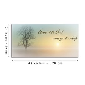 Misty Sunset & Tree Plant Picture For Bedroom Above Bed,Large White Country Wood Sign For Bathroom Canvas Wall Art,Give It To God And Go To Sleep Artwork Decor,Gallery Wrapped Gift,Inner Frame(24x48)