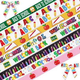 Hying 9 Rolls Back to School Ribbons for Wrapping Gifts, Welcome School Grosgrain Ribbon for Gift Wrapping Kindergarten Decoration DIY, 3/8" X 27 Yards ABC School Theme Ribbon for Party Supplies Decor