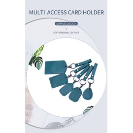 Portable Top Layer Cowhide Leather Card Holder Keychain with Wristlet Strap, Slim ID Case for Access Card Air Tag (A-Black)