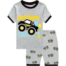 Toddler Boys Pajamas 2 Piece Summer Pjs for Boy Jammies Cotton Rabbit Sleepwear Easter Monster Truck Pj Kids Bunny Pajama Short Sleeve Sets Size 2T