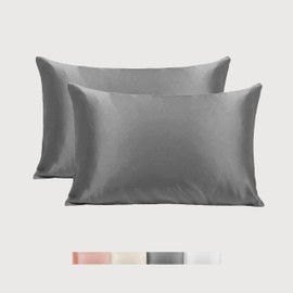 Mend Satin Pillowcase for Skin & Hair - Super Soft Pillow Covers for Better Sleep & Hair - Queen Size 30x20 inches Satin Pillow Cases with Zipper Silk Pillowcase Alternative(Gunmetal, Queen - 2 Pack)
