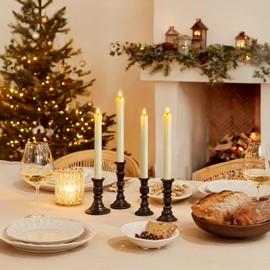 Meigic 6 Pcs Flameless Taper Candles with Remote Timer Dimmer, 9.6 inches Ivory Plastic LED Candlesticks, Battery Operated LED Candles, for Indoor Home Wedding Christmas Decoration