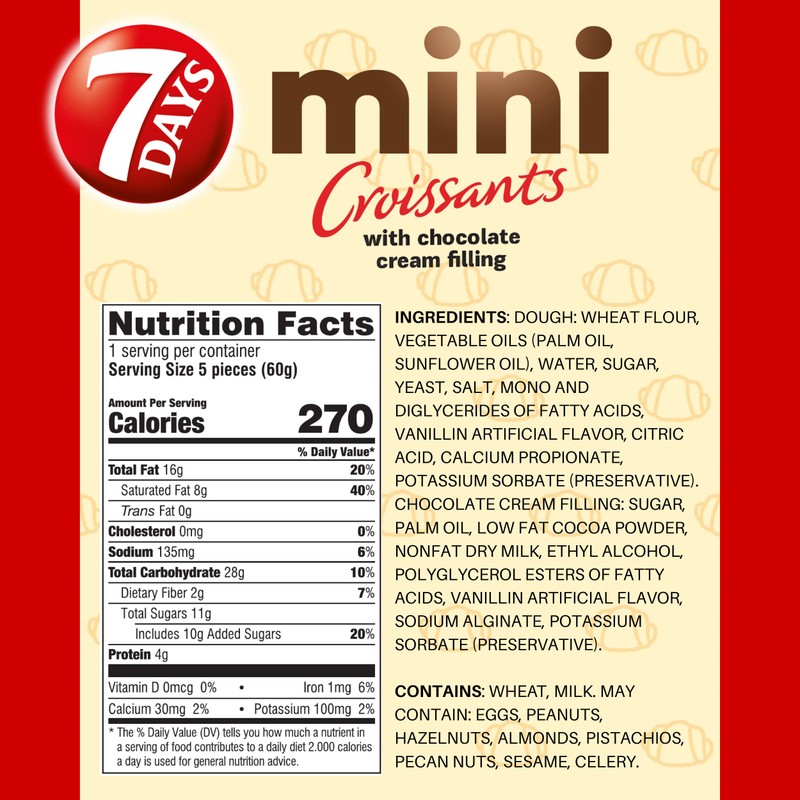 7Days Mini Croissant Pouches, Chocolate Filling, Individual Size Snack Bag,