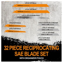 Luckyway 32-Piece Reciprocating Saw Blades Set, Sawzall Blades Set, Metal/Woodcutting Saw Blades, Pruner Saw Blades with Tough Storage Case
