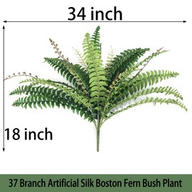 Artificial Silk Plant Boston Fern Bush Hanging Plants Fake Persian Rattan Greenery Imitation Ferns Plants for Wall Indoor Outdoor Wedding Garland Decor 37 Branch