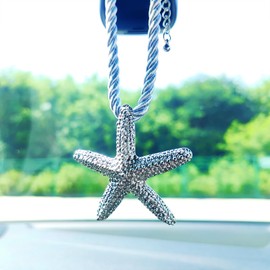 Starfish Rear View Mirror Accessories, Sea Star Cute Car Accessories for Women/Men, Car Hanging Ornament Interior Decor, Ideal for Beach Vacation (Silver A)