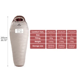 Naturehike Snowbird Mummy Down Sleeping Bag Ultralight Duck Down Warm Sleeping Bag for Outdoor Camping Hiking Brown 380G