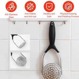 Potato Masher Vegetable Masher Potato Press Stainless Steel Potato Masher with Long Handle for Dishwasher Safe Mashed Potatoes Vegetables and Fruits