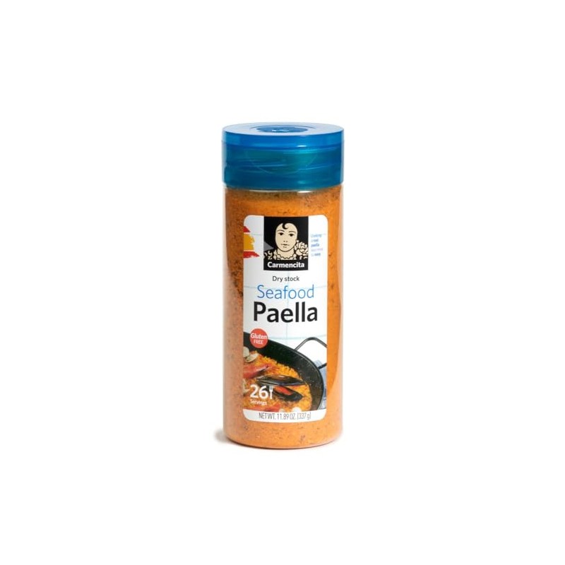 Carmencita. Seafood Paella. Dehydrated Broth with Saffron. Restaurant size. 337g