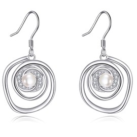 Pearl Dangle Earrings 925 Sterling Silver Fresh Water Pearl Leverback Earrings For Women Girls Birthday Gifts Hypoallergenic (Celtic)