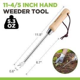 WORKPRO Dandelion Weeder Puller Tool with Wood Handle, Polished Stainless Steel Garden Weed Remover Tool, Two-Pronged Fork Weeder Tool for Lawn Farmland Transplant Gardening Plant Tool
