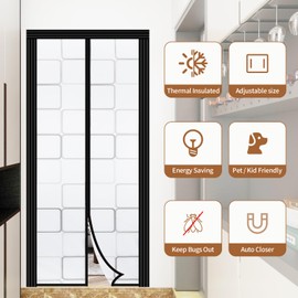 DIY Adjustable Insulated Door Curtain Fit Doors Size Width 29" - 34" Height 79" - 82"- Reinforced Self Sealing Magnetic Screen Door, Hands Free Door Screen with Closure Weighted Bottom, Grey