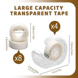 Huakaile 4 Pieces Clear Tape Dispenser, Cute Tape Holder with 8 Invisible Tape Refills, Small Tape Cutter for Packing Wrapping Gift Desk Office School (0.7" x 984"/27.3 yd)