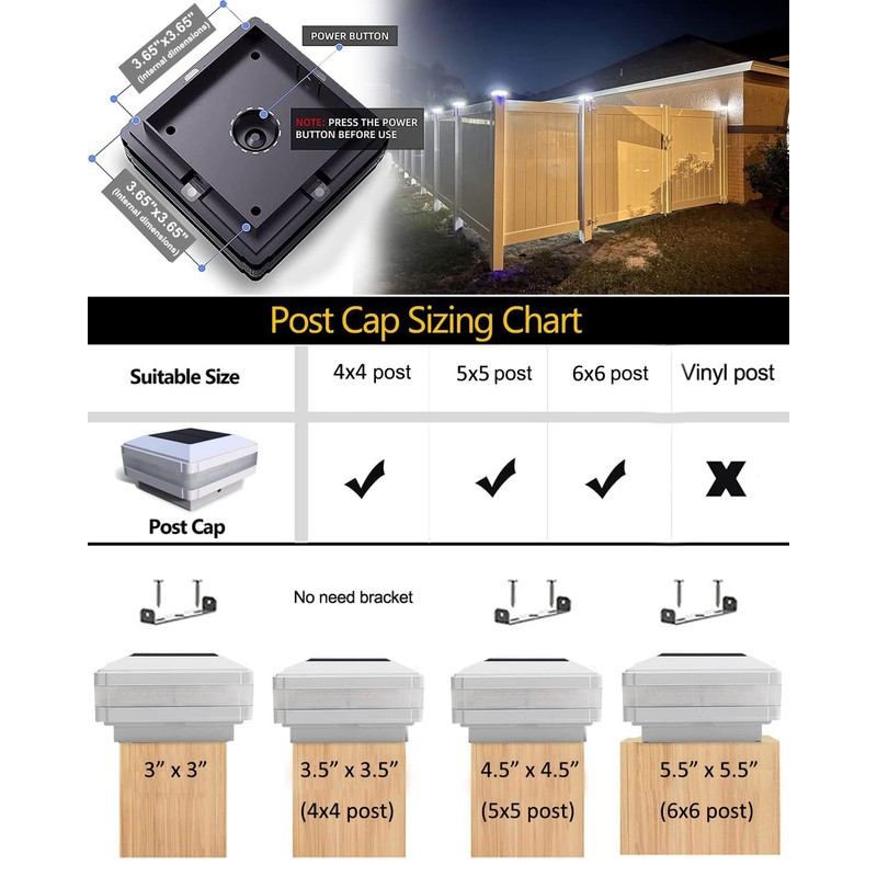 Solar Post Cap Lights 160Lumen, 4x4 Fence Post Caps Solar