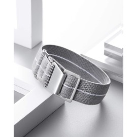 BINLUN Elastic Fabric Nylon Watch Band Waterproof Military Replacement Watch Strap Hook-and-Loop for Men Women Silver & Black Buckle 18/20/22mm