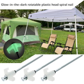LT Easiyl 10Pcs Screw in Stake Tent Pegs Plastic Head Spiral Nails T Head Camping Pegs 200mm Galvanized Iron Tent Peg for Outdoor Adventures Backpacking Hiking