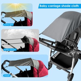 Bighan Universal Awning for Prams, Sun Protection with UV, Flexible Adjustable Sun Canopy for Baby Tub, Waterproof Awnings - Dark Grey