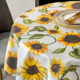 FHDUSRYO Flower Tablecloth, Classic Floral Table Cloth, Polyester Water Resistant Spill Proof Flowers Table Cloth for Parties Daily Dining (Round 140cm)