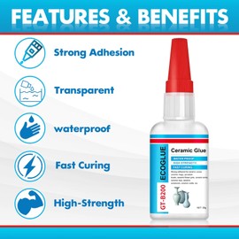30gx2 Ceramic Glue Clear for Ceramic Repair,Fast-Curing & Weatherproof Adhesive, Safe & Non-Toxic, Instant & Super Viscosity Glue for Glass, Wood, Plastic, Metal, Stone, Jewelry, DIY
