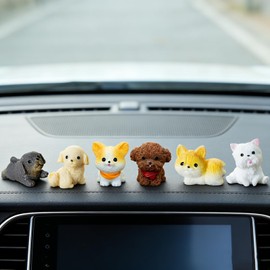 Qiwen Set of 6 Mini Cute Dog Car Interior Accessories Dashboard Decorations,Cute Car Dash Decor Rearview Mirror Ornament for Women Girl (Yellow Dog)