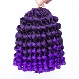 Leeven 3 Packs Wand Curl Jamaican Bounce Crochet Hair 8 inch Synthetic Jumpy Wand Curly Hair Extensions Ombre Purple Twist Crochet Braiding Hair 20 Strands/Pack