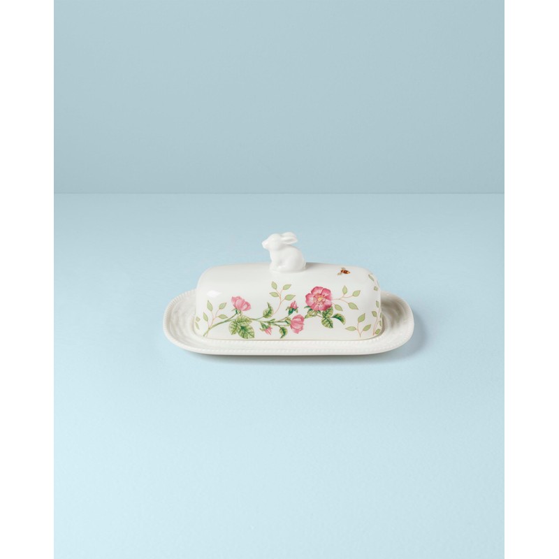 Lenox 893455 Butterfly Meadow Bunny Covered Butter Dish, Easter Serveware
