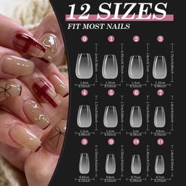Tips for Gel Nails with Glue, Venares 500 Pieces Coffin Fake Nail Tips Clear, 10 Sizes Nail Tips for Gel Nails Transparent, Half Nail Tips Set with Glue and Box