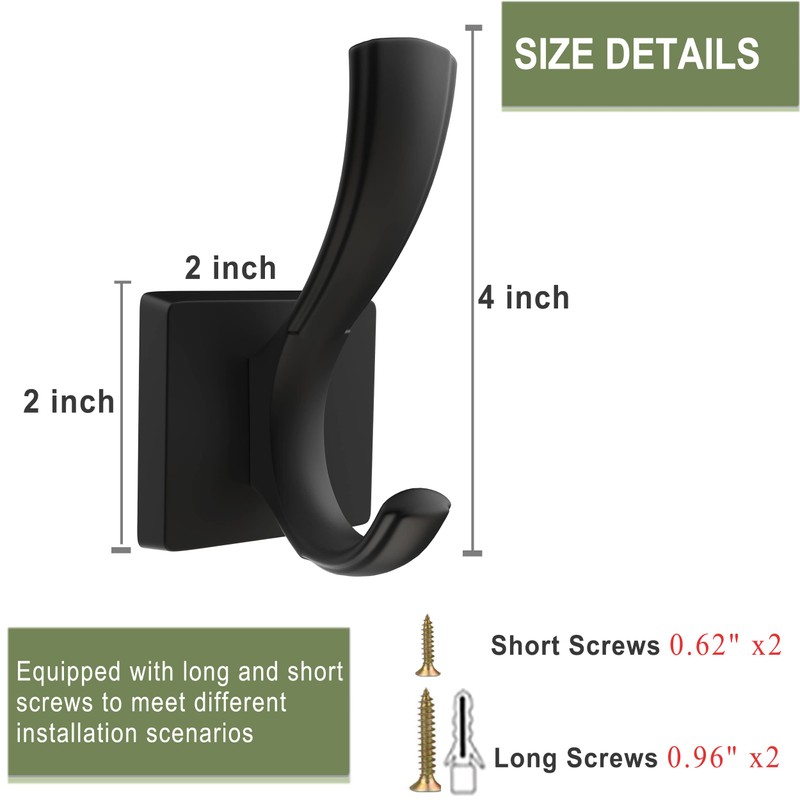 TOFIIGREM Black Towel Hooks Coat Hooks for Wall, Hand Towel