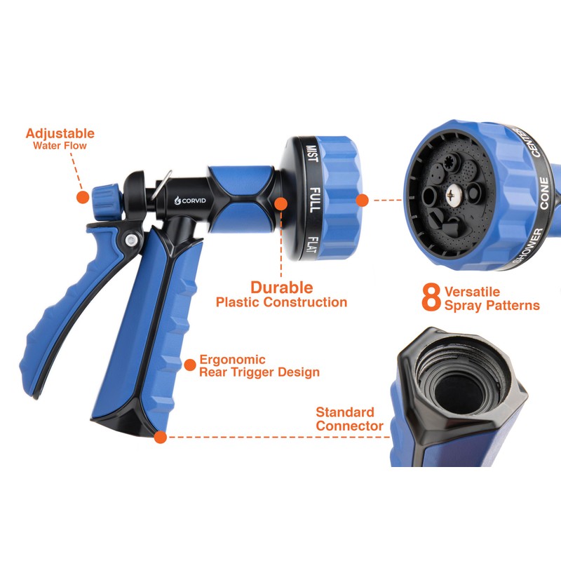 Corvid 8-Pattern Rear Trigger Spray Hose Nozzle – Durable Plastic