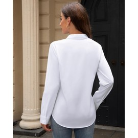 siliteelon Women's Stain Shield Dress Shirts Wrinkle Free Long Sleeve Shirts Solid Work Business Button Down Shirts White X-Small