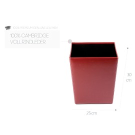 DELMON VARONE - Waste Paper Bin Made of Cambridge Top Grain Leather, Red, Retro Paper Bin for Desk, Office and Home, Stylish Waste Bin without Lid Made of Premium Genuine Leather, Dimensions: 25 x 21