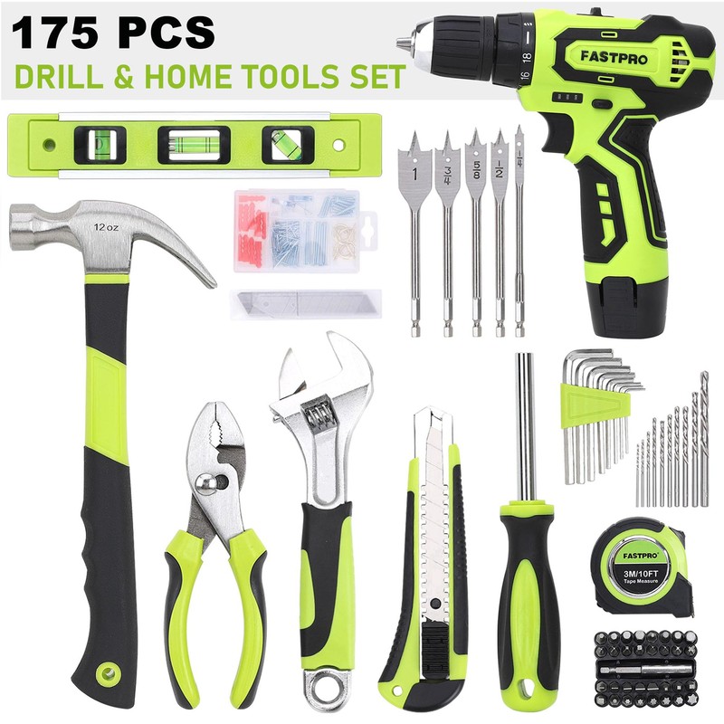 FASTPRO 175-Piece 12V Cordless Drill Set, Drill Driver and Home