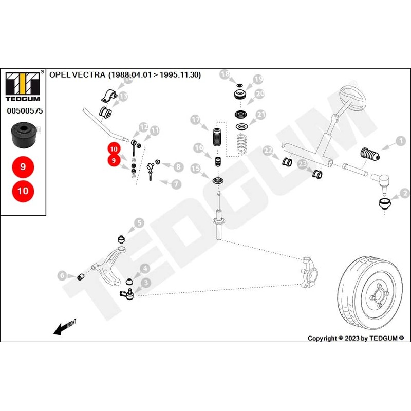 TEDGUM Front on both sides, top, bottom bearing stabiliser coupling