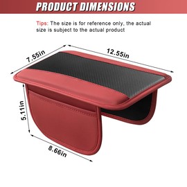 DUSCOKE Car Center Console Cover, Carbon Fiber Leather Car Armrest Cover Protector, Auto Middle Console Support Pad with Side Storage, Universal Storage Box Cushion for Most Vehicle Interior (Red)