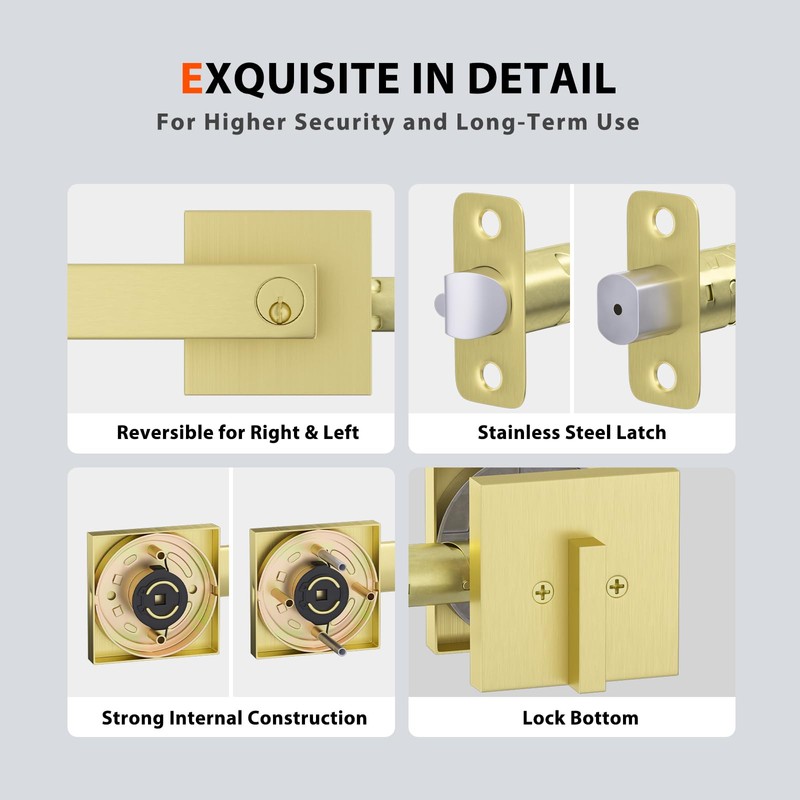 Haidms 2 Pack Gold Exterior Door Lock Set, Front Door